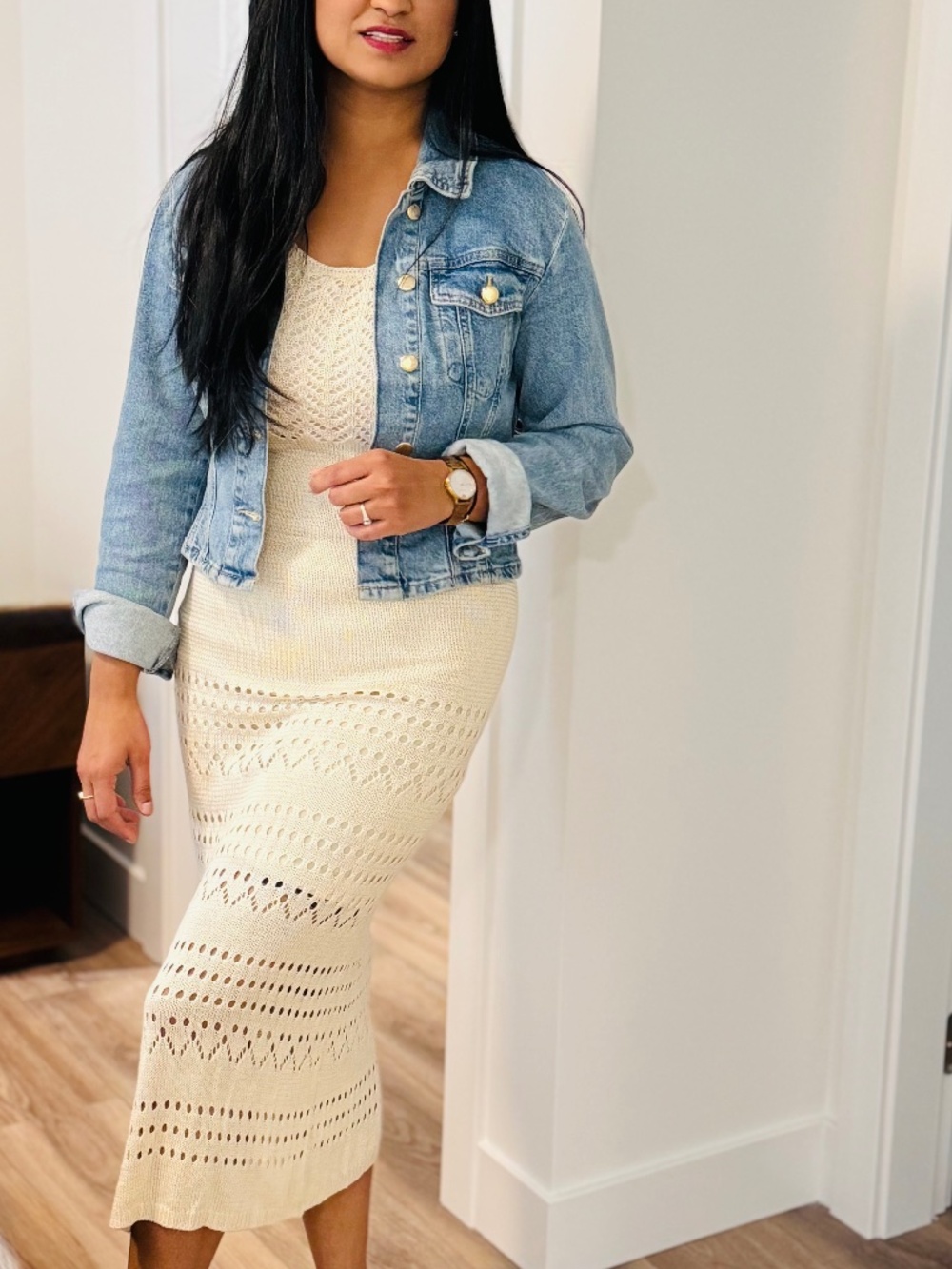Rebellion Again Cream Crochet Knit Scoop Neck Maxi Dress M